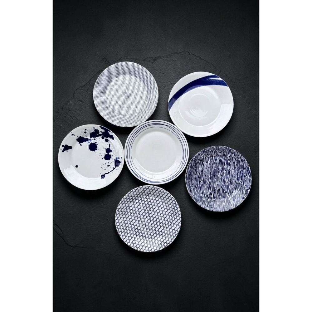 Royal Doulton London 1815 Pacific Salad Plates x 6 White Blue Porcelain